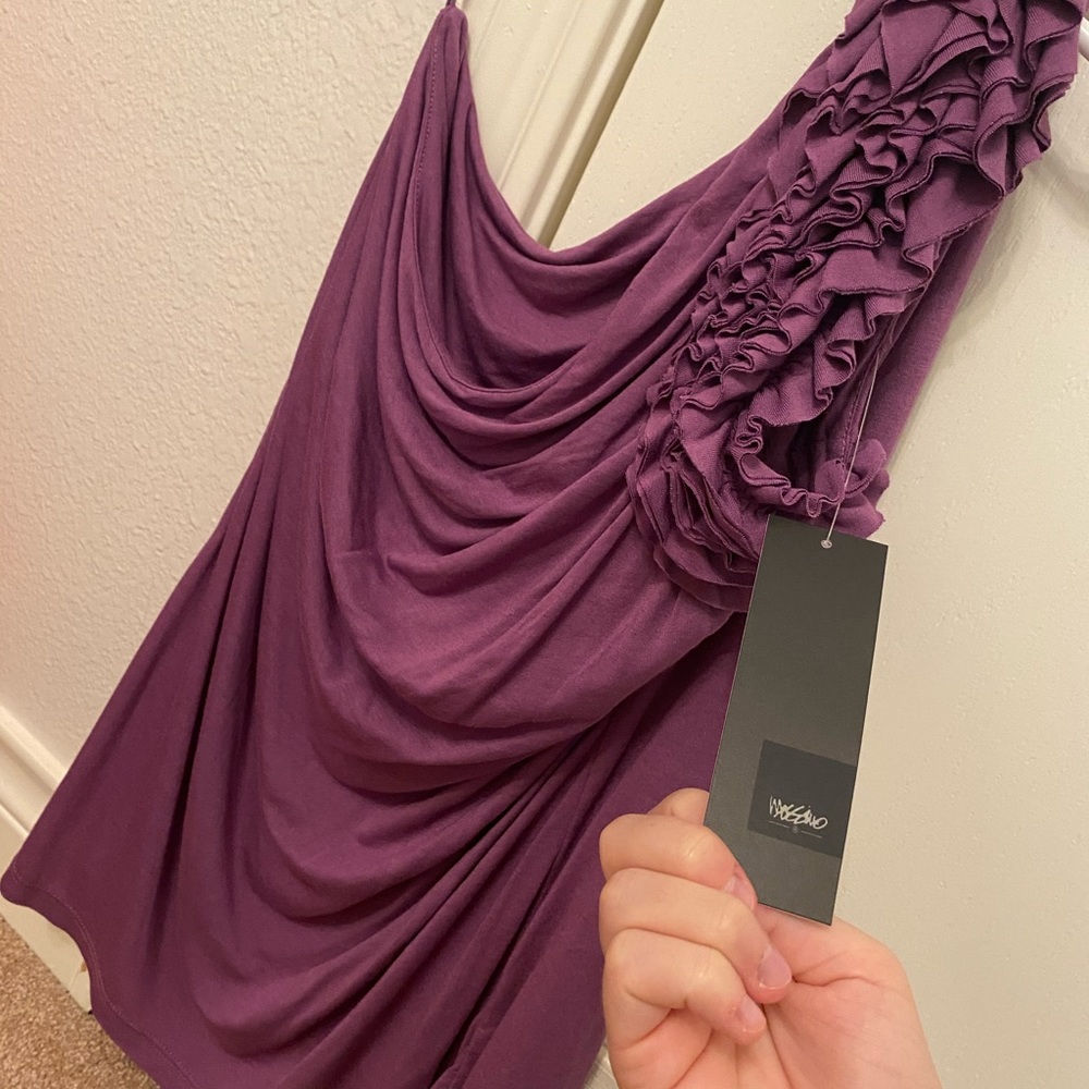Mossimo Plum One Shoulder Ruffe Tank Top NWT